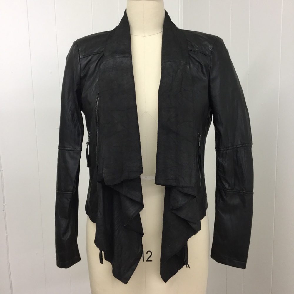 Zara Black Leather Moto jacket Sz L